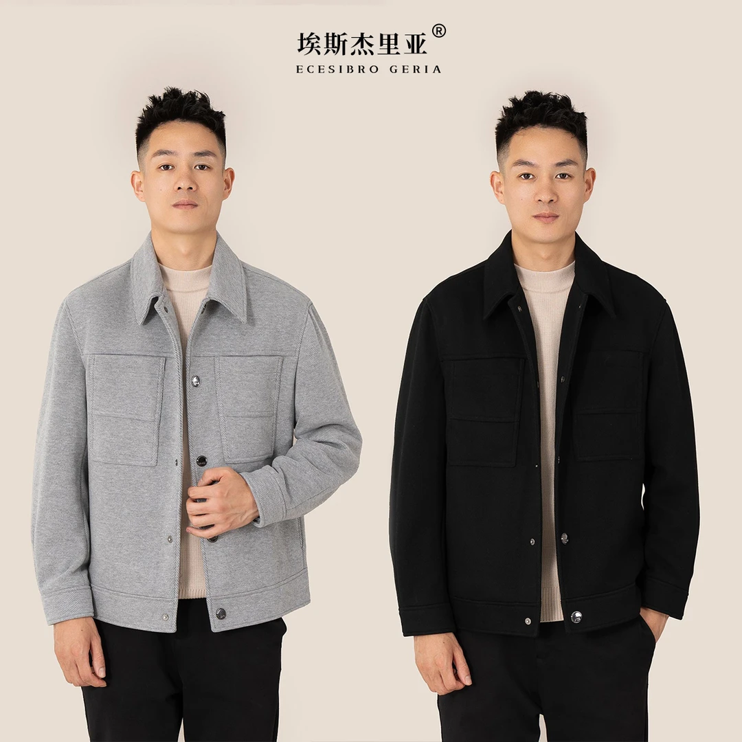 埃斯杰里亚【绵羊毛呢面料】男士时尚中空纱抗皱休闲羊毛呢外套1012