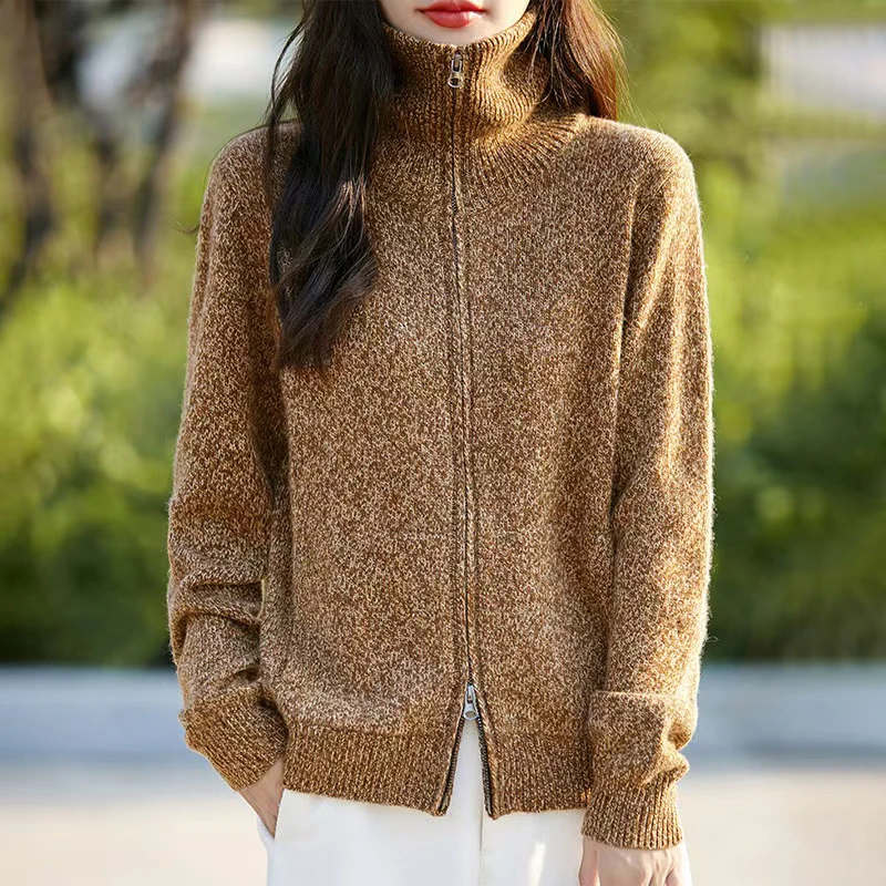 女士花纱翻领开衫