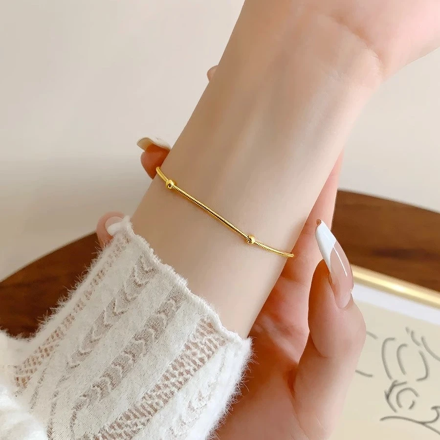 钛钢手链 转运小金珠简约细蛇骨链女高级轻奢小众气质不掉色金色