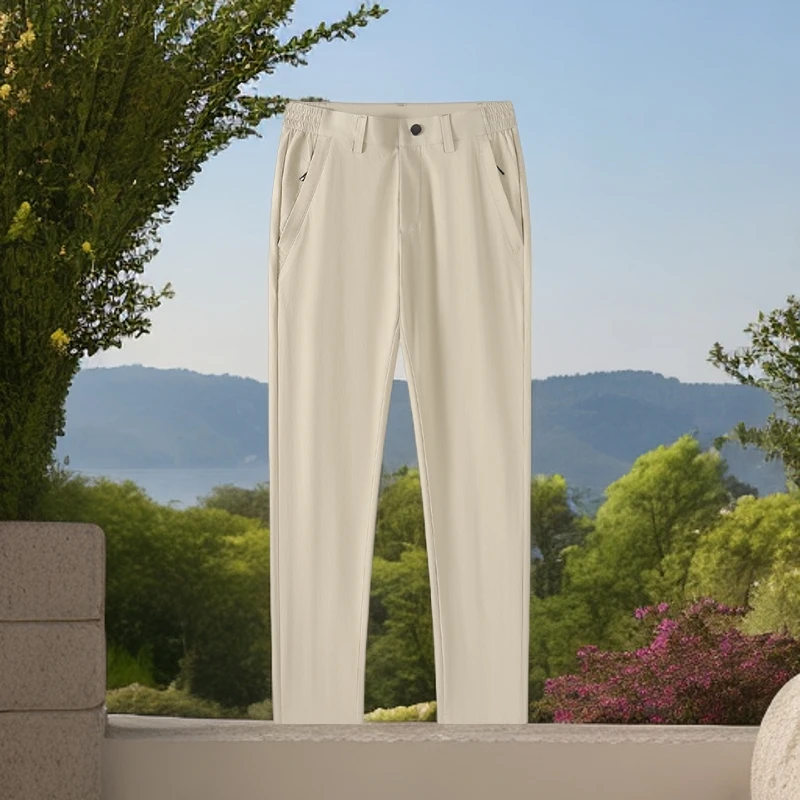 夏季男士休闲裤大码薄款透气跑步速干弹力轻薄修身宽松快干冰丝裤