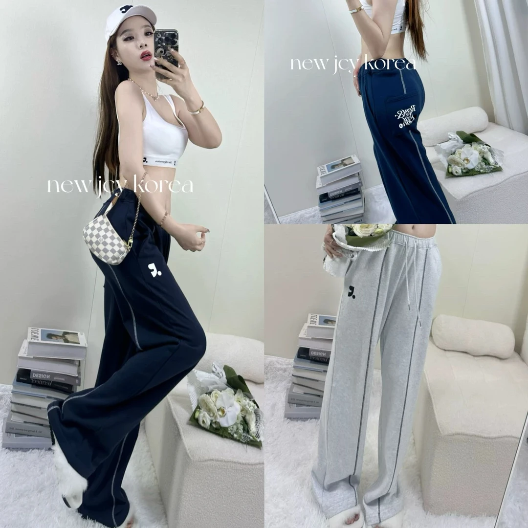 JCY新款韩国restand字母RR印花明线休闲裤阔腿卫裤女原