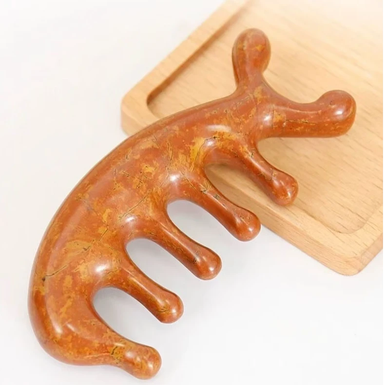 泗滨红砭 砭石七齿梳按摩梳疏通经络按摩刮痧梳头多功能