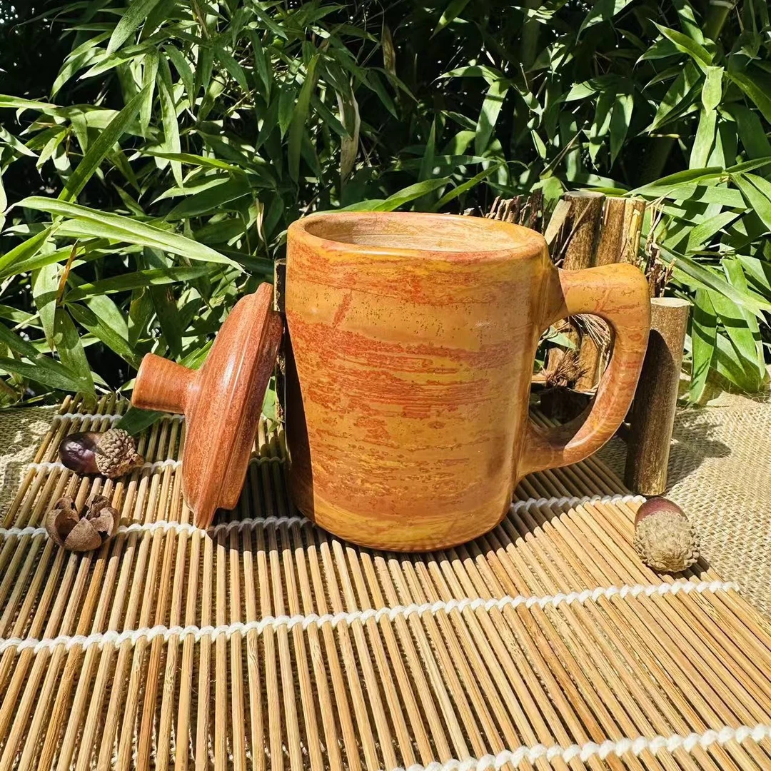 泗滨砭石 砭石茶杯养生水杯带手把平衡水质酸碱净化水质