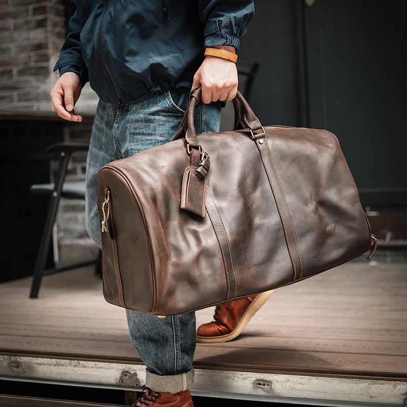2024秋男士真皮大容量旅行包头层牛皮出差行李袋复古登机手提包潮