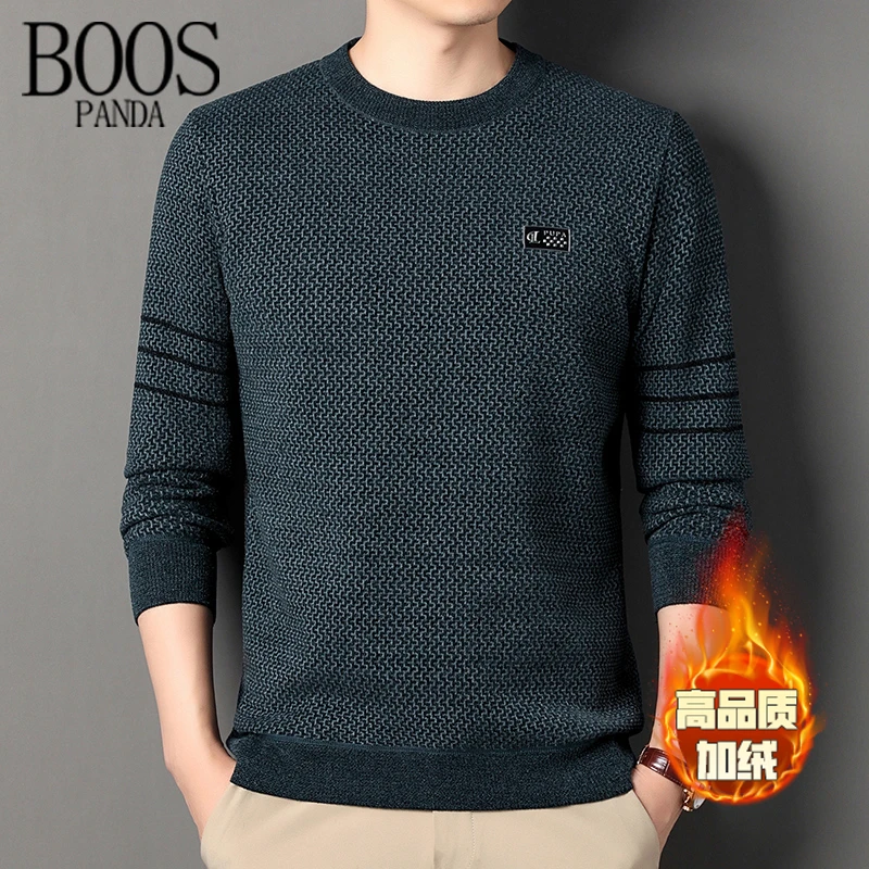 PADANBOOS一体绒高端圆领毛衣男加厚加绒保暖雪尼尔套头打底衫