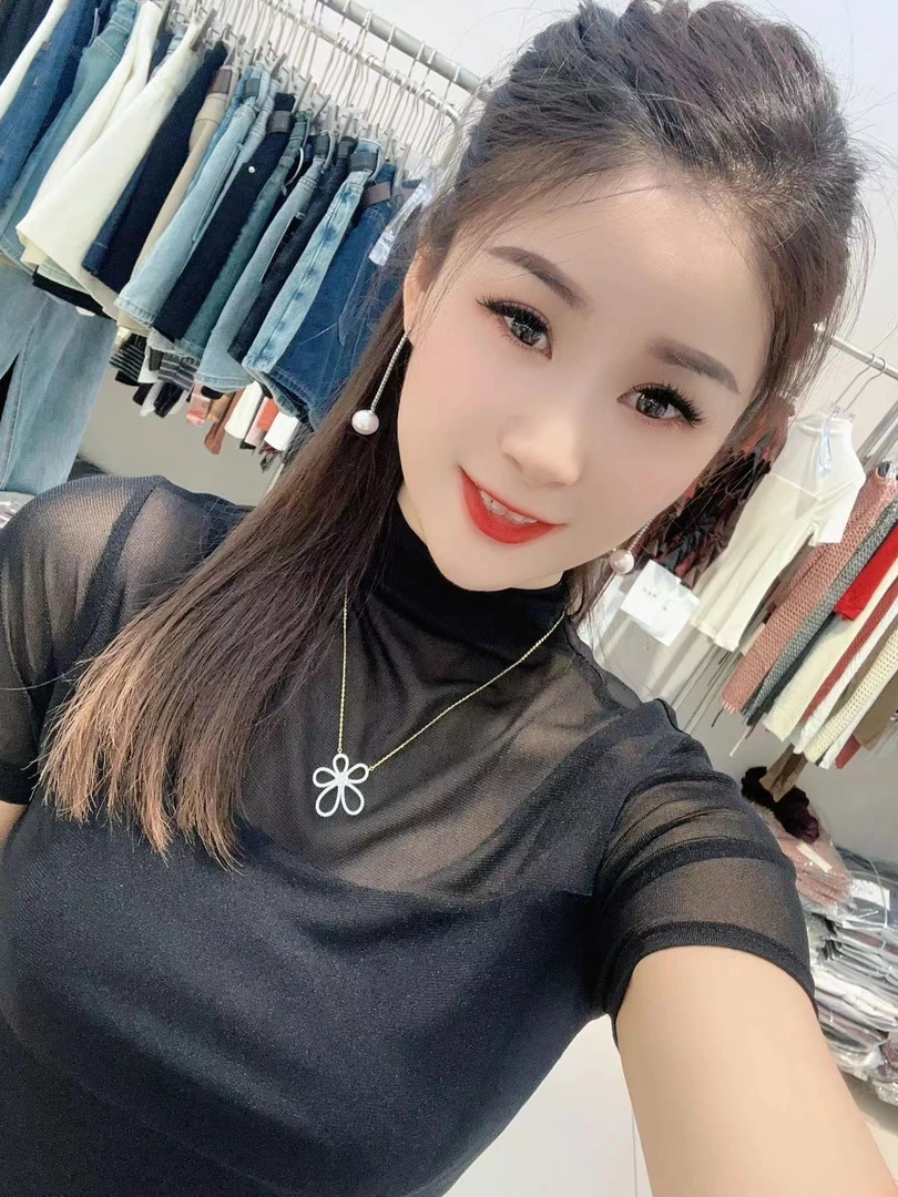 雪琴女装新款网纱紧身T恤