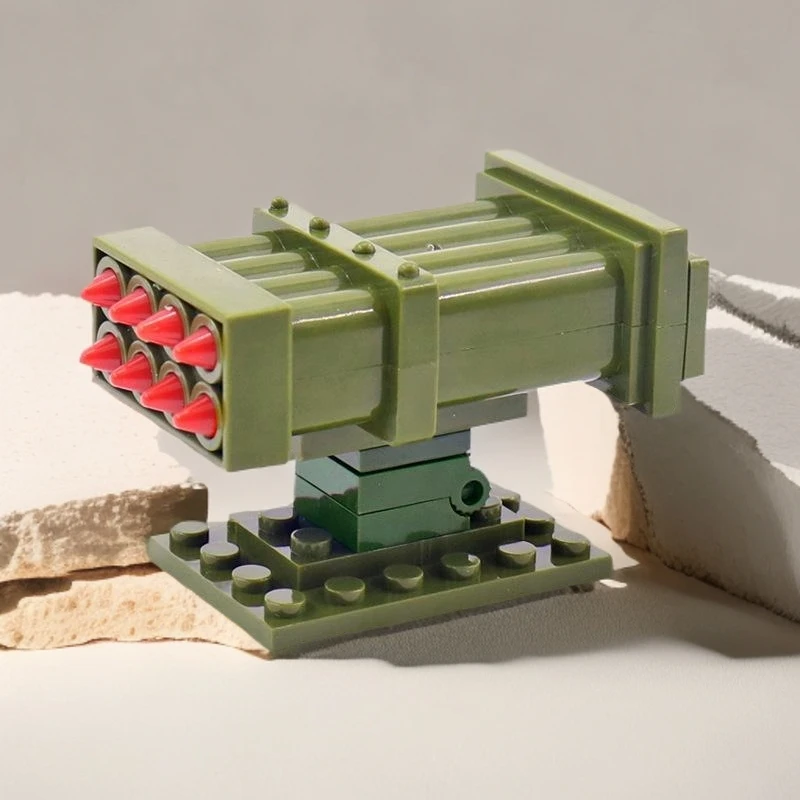 导弹炮弹可发射军模型铁丝网武器箱路障迫击炮沙包油桶拼装积木