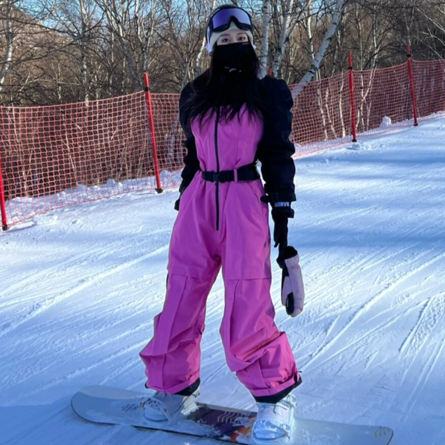 粉色机能滑雪服套装女2025冬新款户外防风防水加厚单板滑雪服