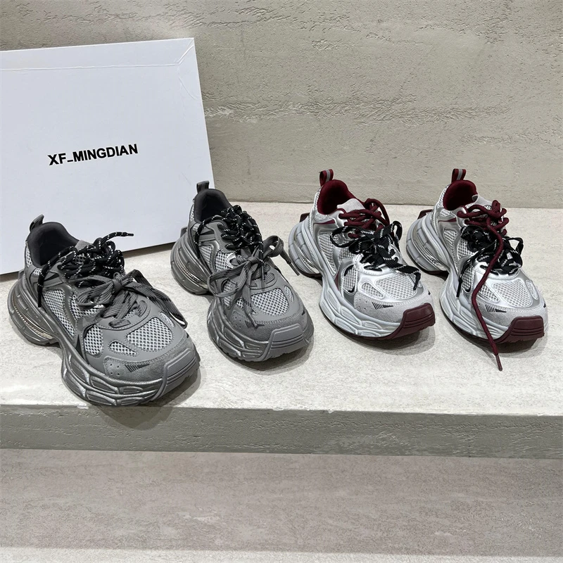 2024秋新款欧货真皮系带厚底老爹鞋松糕底休闲运动鞋女潮xf2024-1