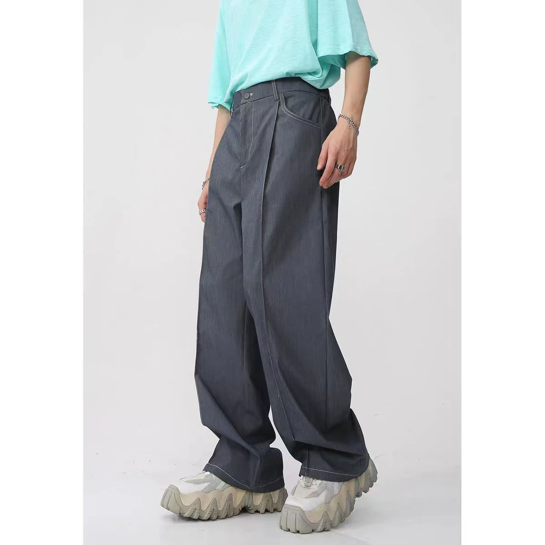 春夏款裤子宽松男生直筒休闲裤立体裁剪西裤通勤半松紧腰1128