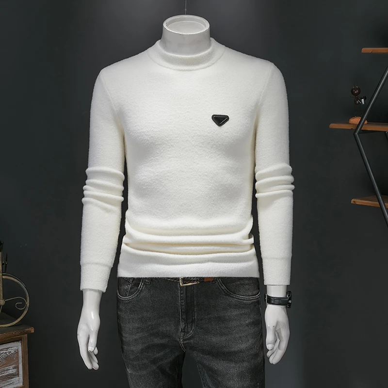 2024秋冬精纺羊毛衫男款加厚高档男士毛衣男青少年针织打底衫男白