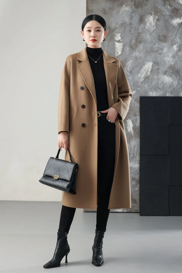 【晴芮定制】经典801款100%山羊绒时尚休闲秋冬羊绒双面呢大衣