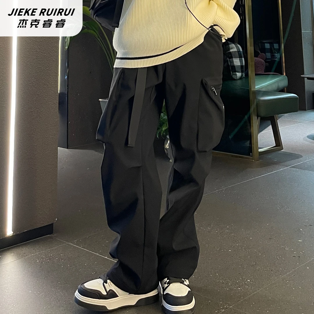 【现货-杰克睿睿】冬季美式工装拉链加绒口袋裤大童工装裤休闲长裤