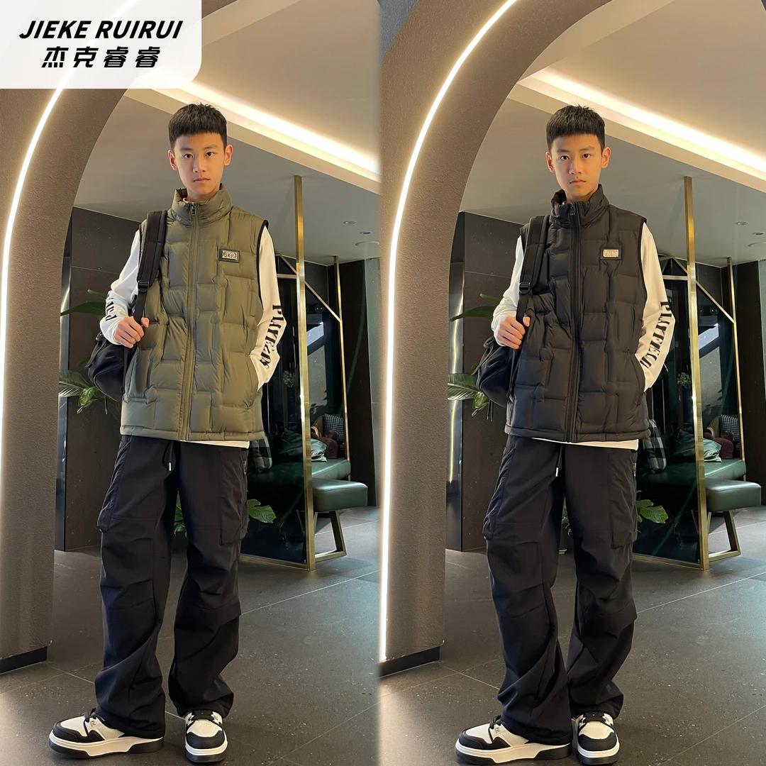 【现货-杰克睿睿】潮时尚轻羽绒马甲大童休闲洋气男童无袖背心外套