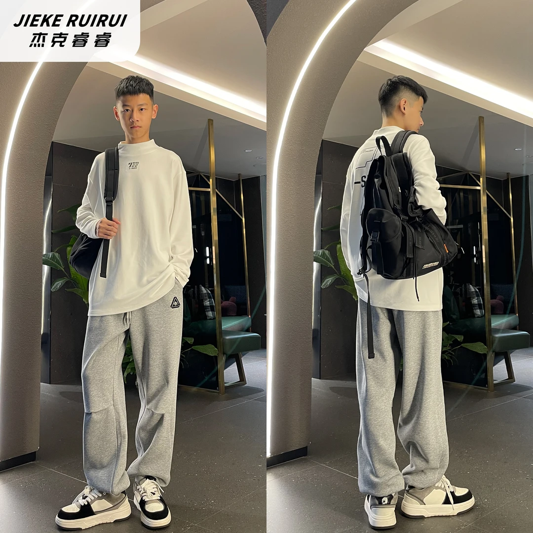 【现货-杰克睿睿】秋冬款打底双面绒内搭长袖休闲宽松中大童亲子装