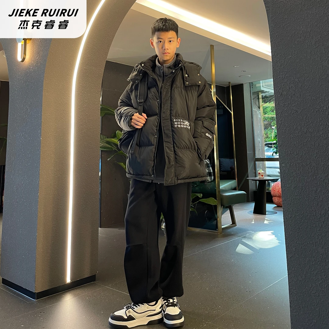 【现货-杰克睿睿】潮牌冬可拆卸连帽羽绒服外套大童休闲萌娃羽绒服