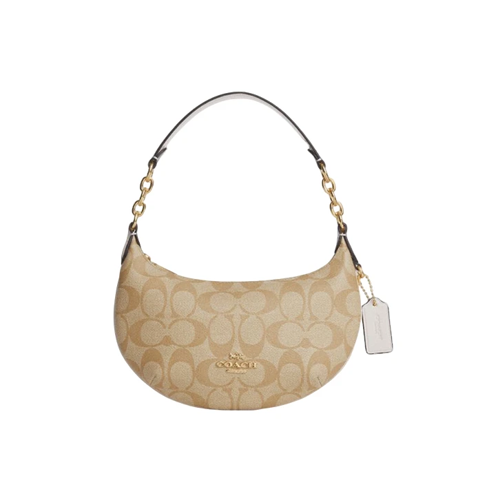 【直播专享】COACH/蔻驰  23年新款经典浅卡其老花拉链开合腋下女包