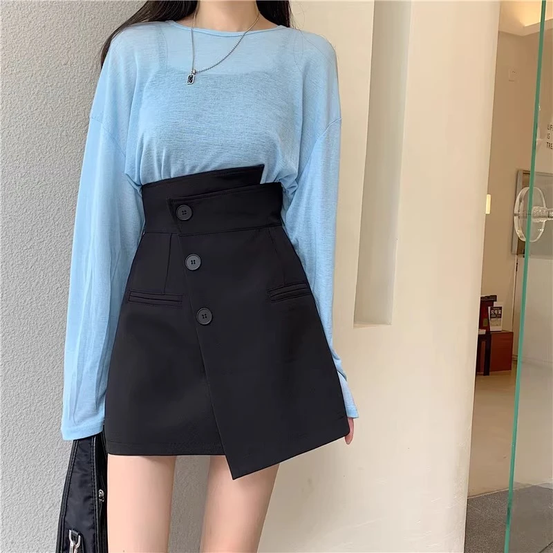 不规则设计感a字半身裙女春秋新款胖m显瘦短裙高腰包臀防走光裙子