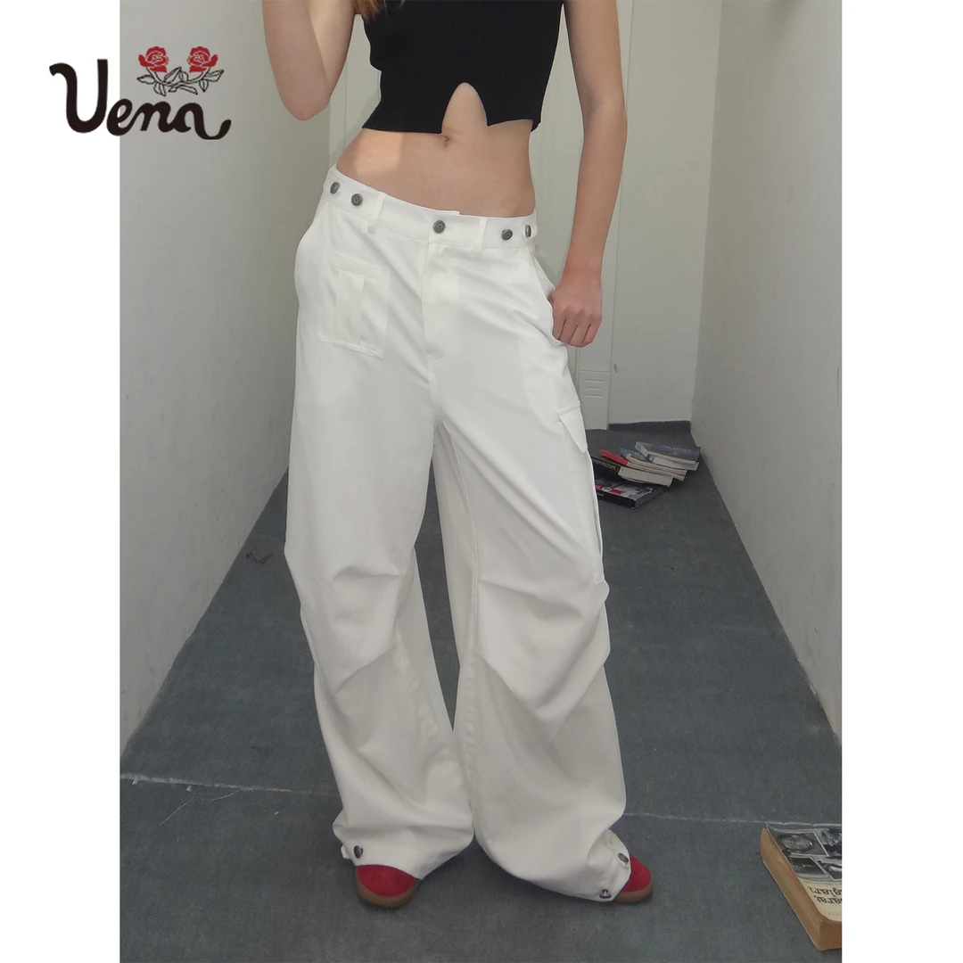 【泡腾苏打】Uena白色立体大口袋廓形工装裤休闲宽松垂感阔腿裤女