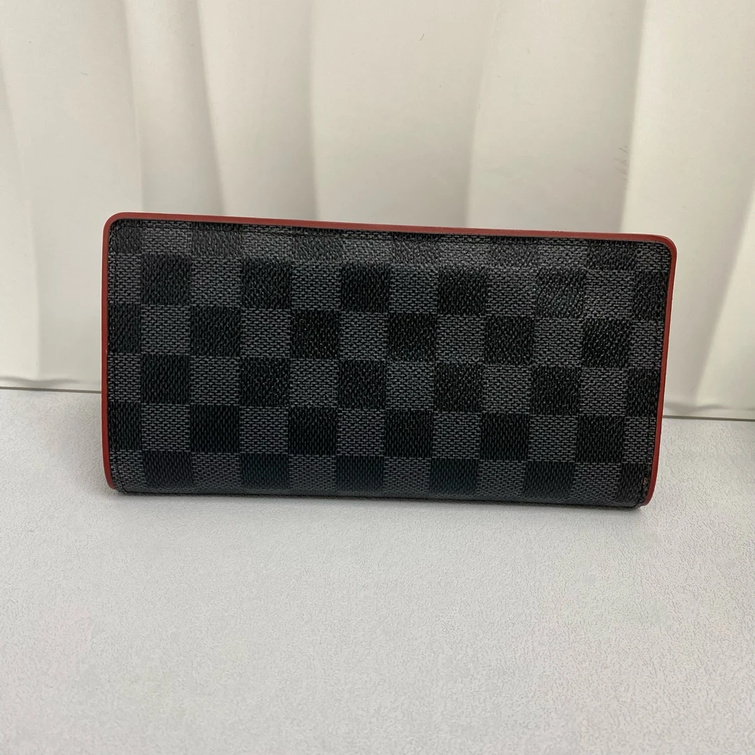 95新 LouisVuitton/路易威登 lv黑色长款对折钱包棋盘格