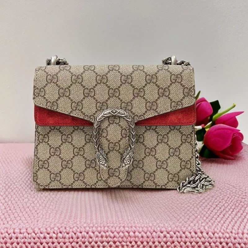 95新 GUCCI/古驰  老花拼红小号酒神包 单肩包 11154582女包二奢
