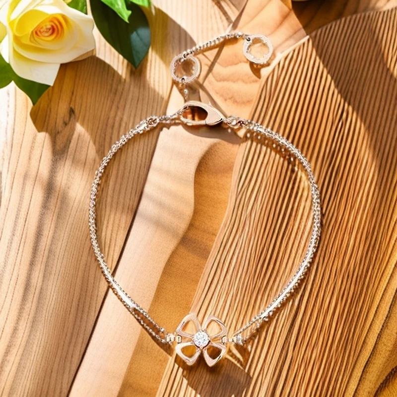 95新 BVLGARI/宝格丽 宝格丽玫瑰金永绽花单钻手链 10751432