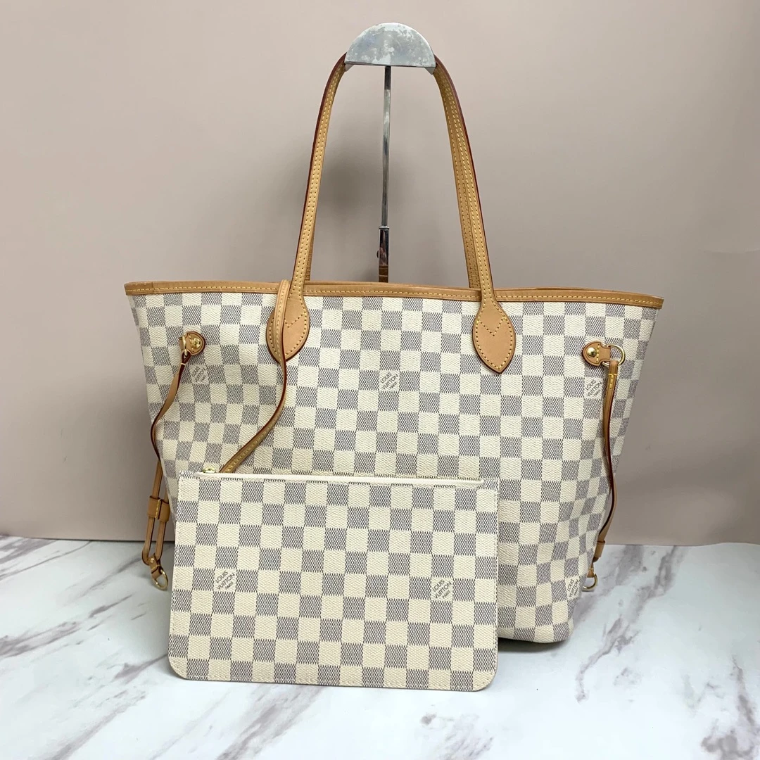 95新 LouisVuitton/路易威登 LV芯片白棋盘格中号购物袋10129798