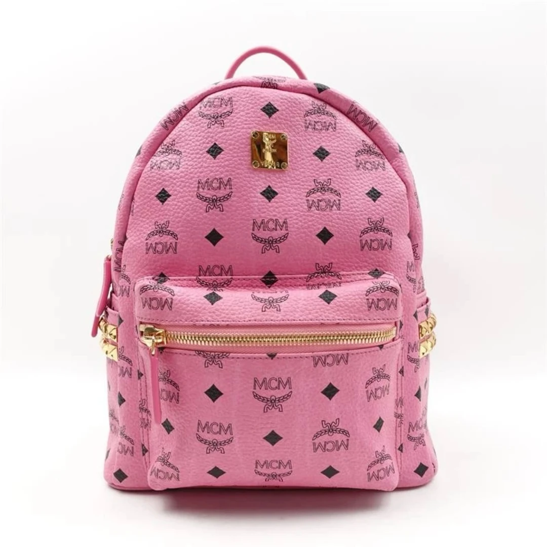 95新 MCM MCM 粉色铆钉小号双肩包 9245453