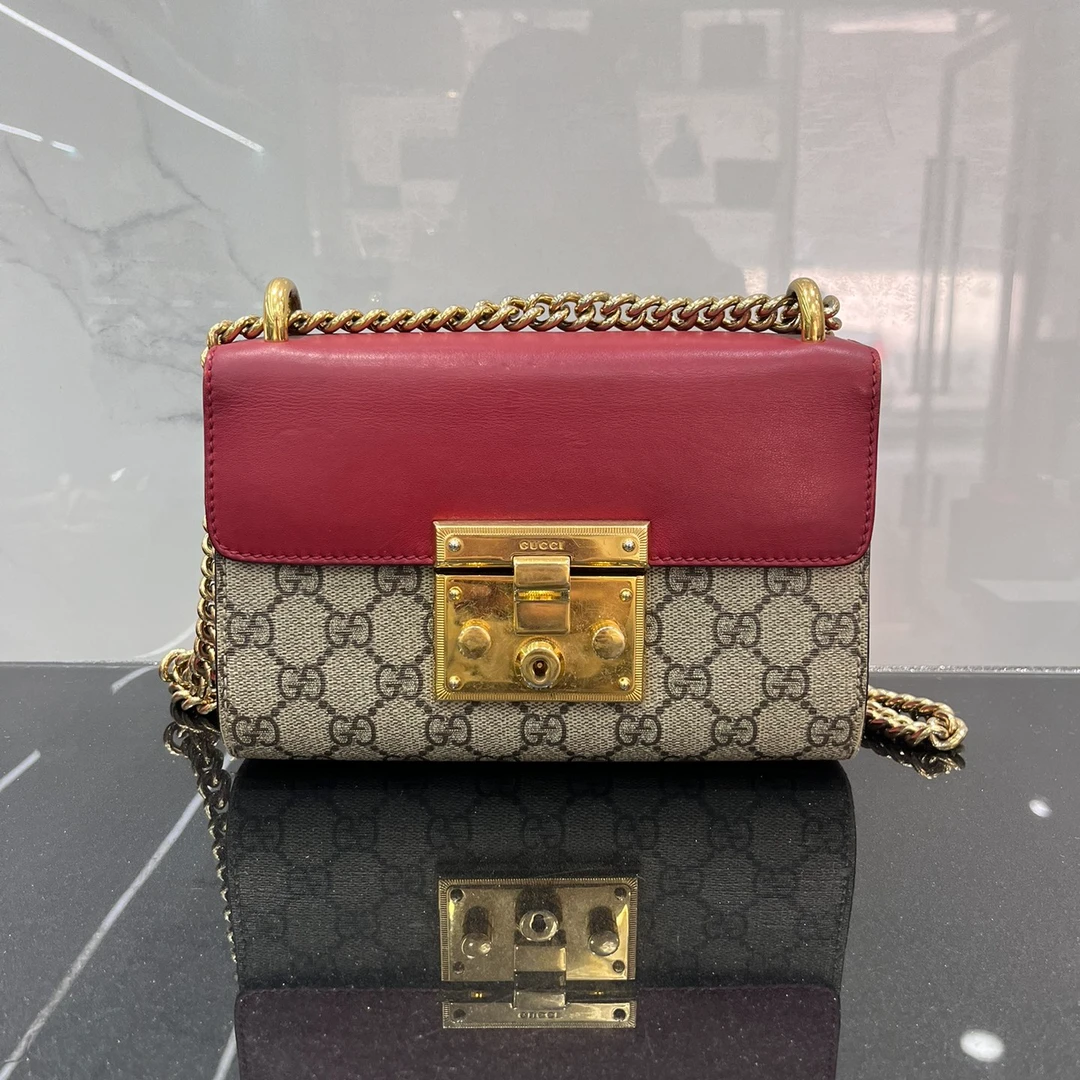 95新 GUCCI/古驰 古驰月光宝盒padlock老花拼红单肩包7958309