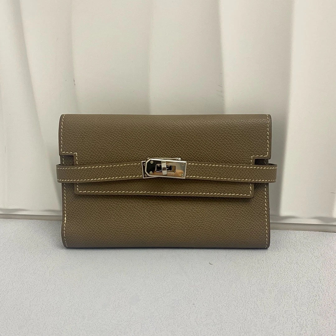 95新 Hermes/爱马仕 爱马仕 大象灰三折钱包 框L 9203599