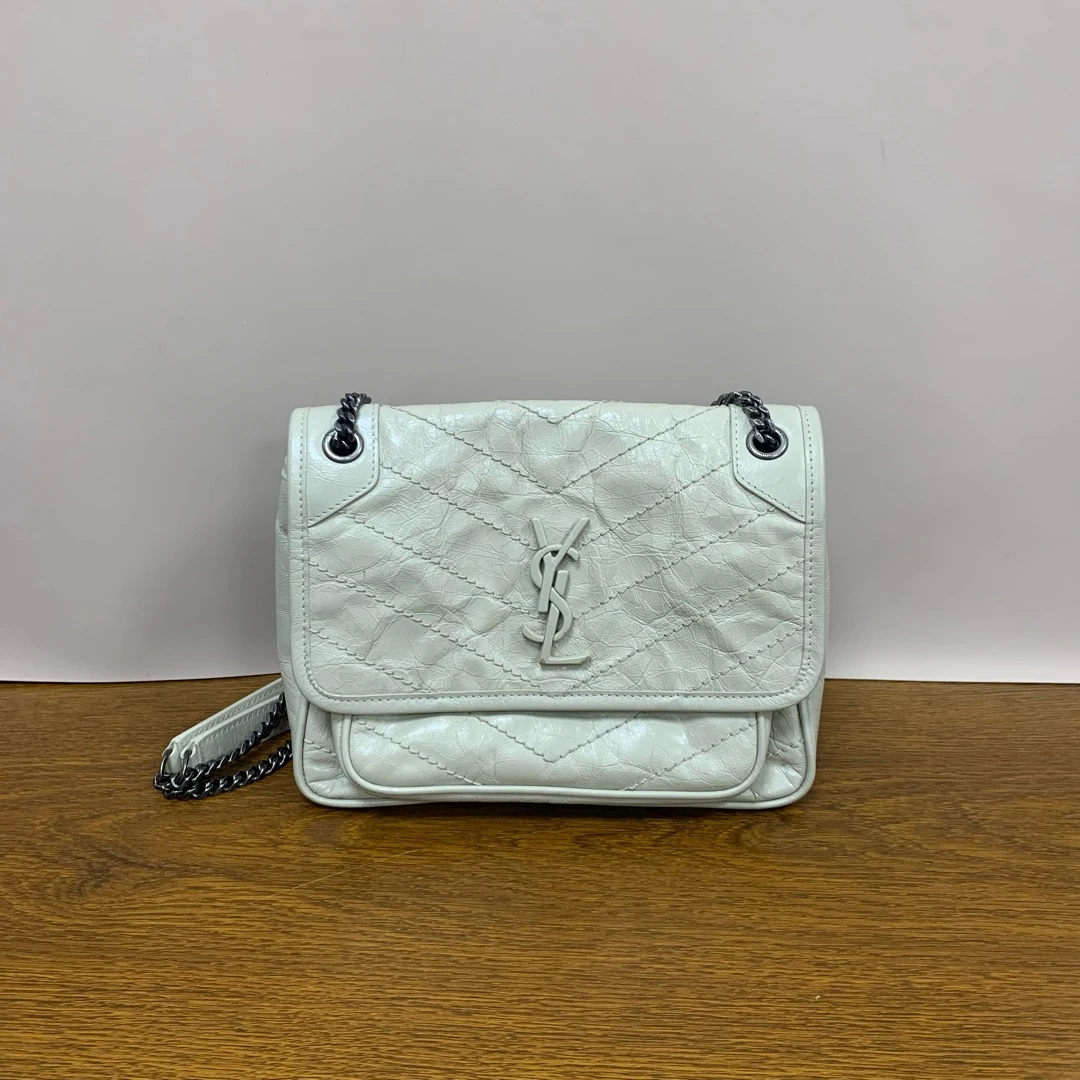 95新 YSL/圣罗兰 圣罗兰小号米白色Niki链条包单肩包8990899