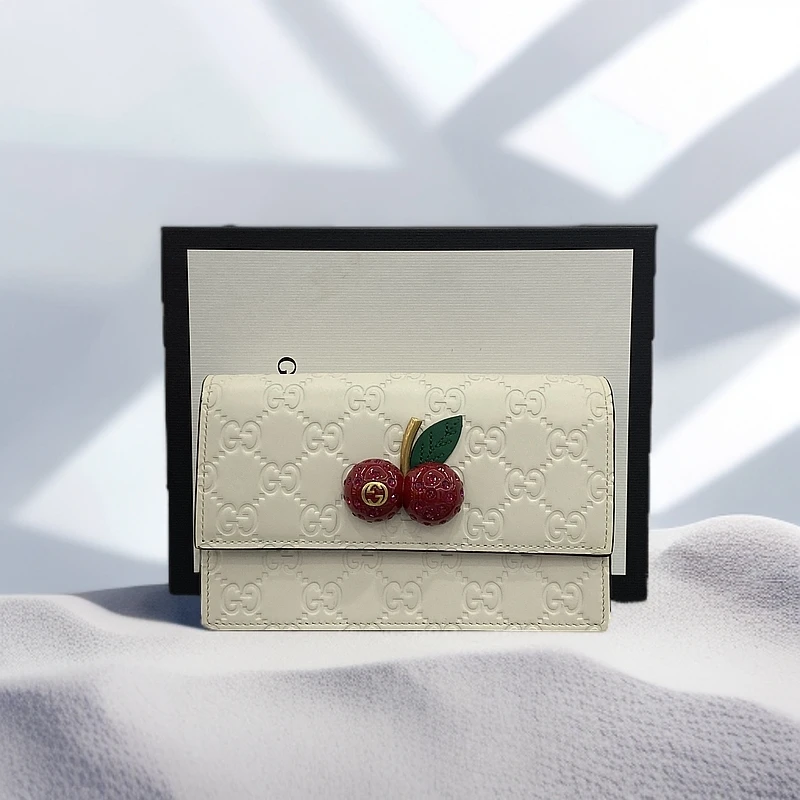 95新  GUCCI/古驰白色樱桃woc 单肩包 11154885女包