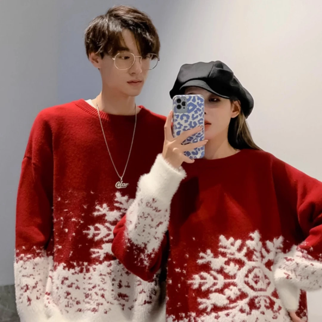 红色毛衣男龙年本命年红色过新年情侣装秋冬2024新款春节拜年服