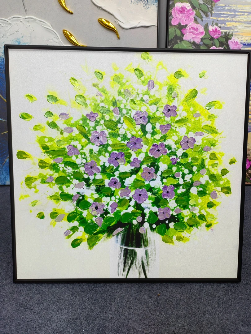 小花小清新轻奢简美高级感装饰画手工砂岩添笔餐厅画