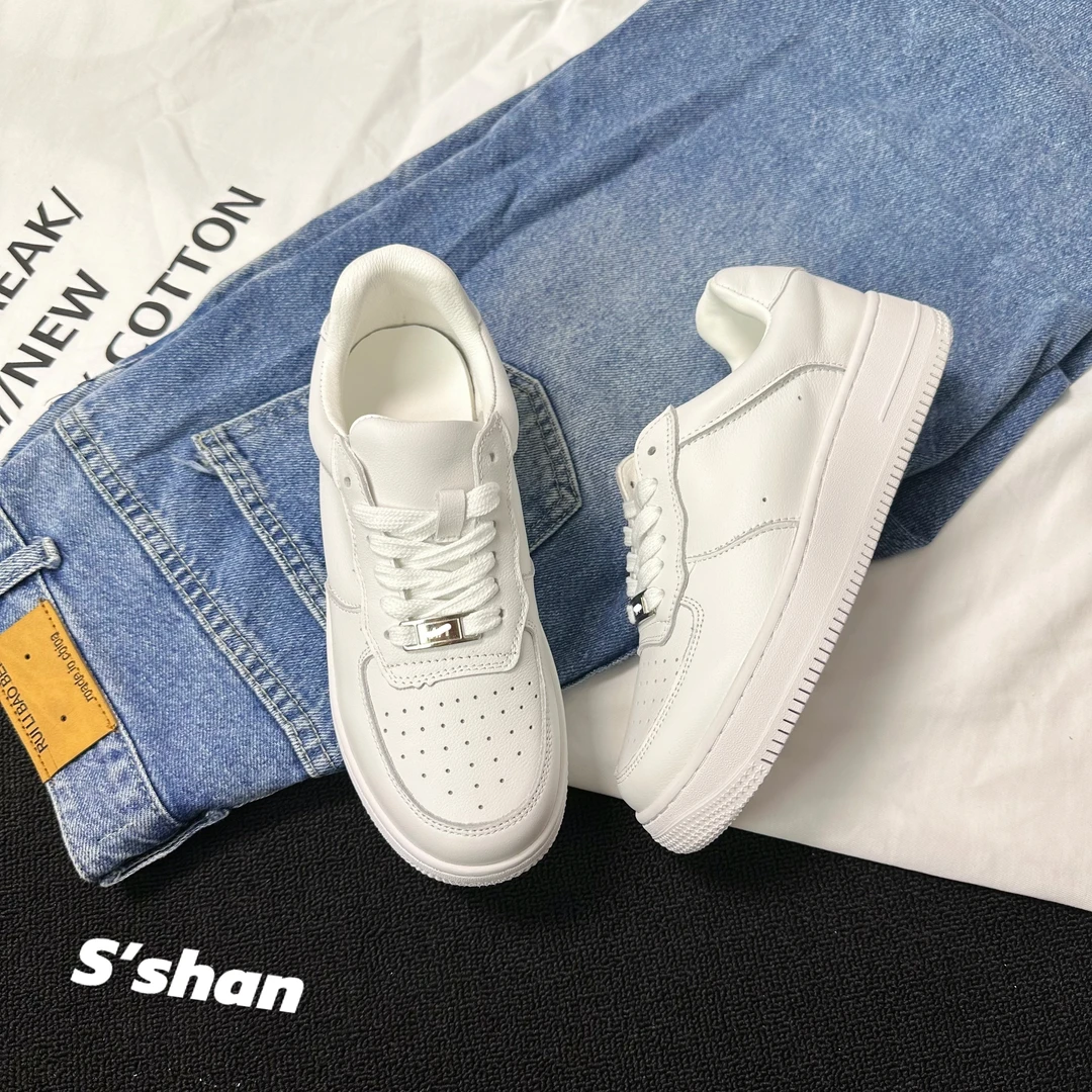 【闪闪】头层牛皮板鞋经典低帮四季款百搭休闲鞋情侣小白鞋真皮潮鞋