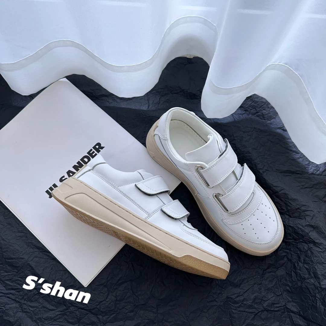 【闪闪】笑脸-厚底板鞋魔术贴运动休闲鞋女真皮小白鞋韩版校园风潮