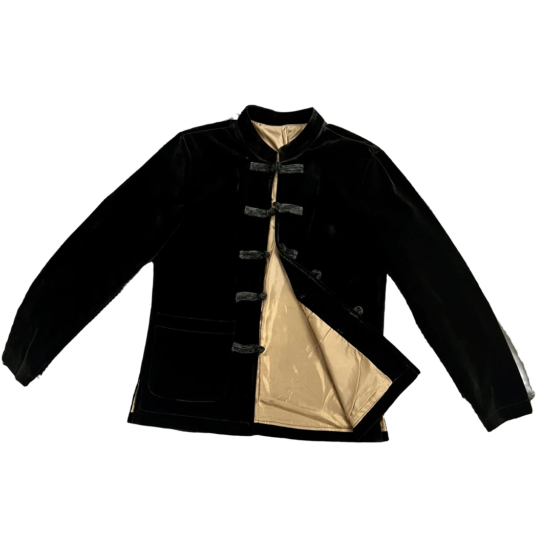 2024秋季新款男士盘扣复古休闲夹克外套短款时尚立领丝绒外套男