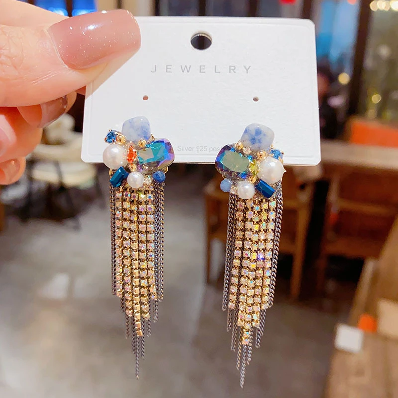 铜合金亚克力耳饰 轻奢复古长款流苏耳环港风气质百搭手工款耳坠