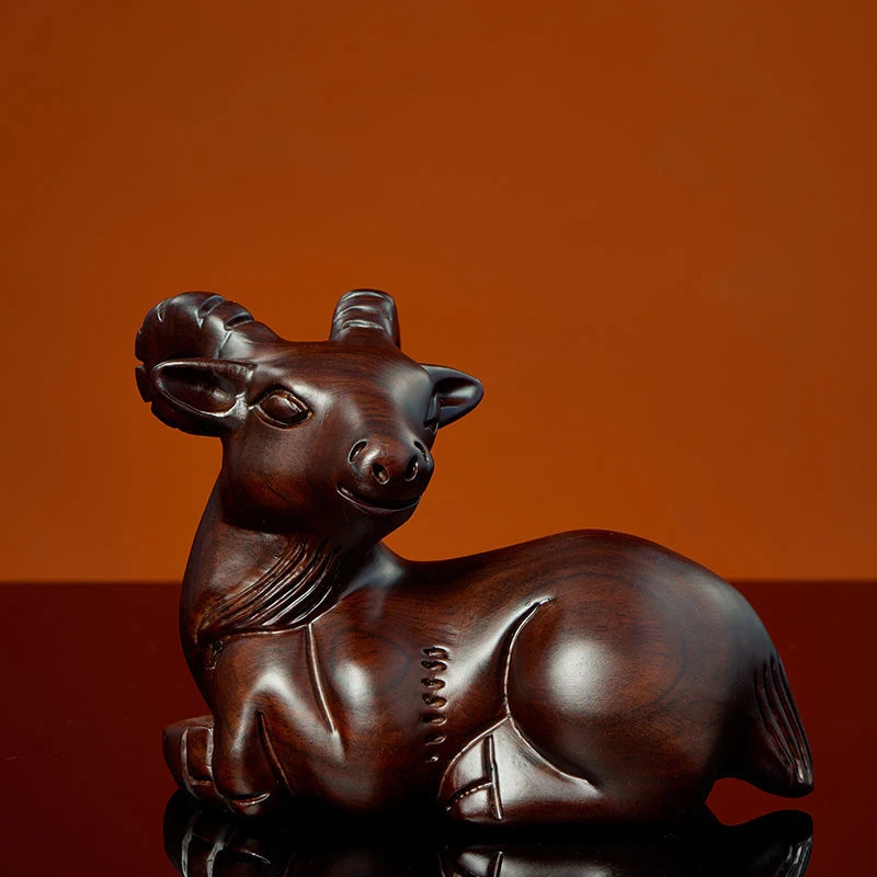 黑檀木雕刻羊摆件实木羊生肖羊家居客厅装饰品红木工艺礼品送礼品