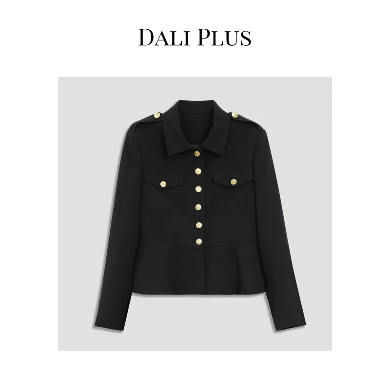 DALI PLUS精纺YANG毛复古猎装风荷叶边下摆夹克秋季女外套-Y-0902