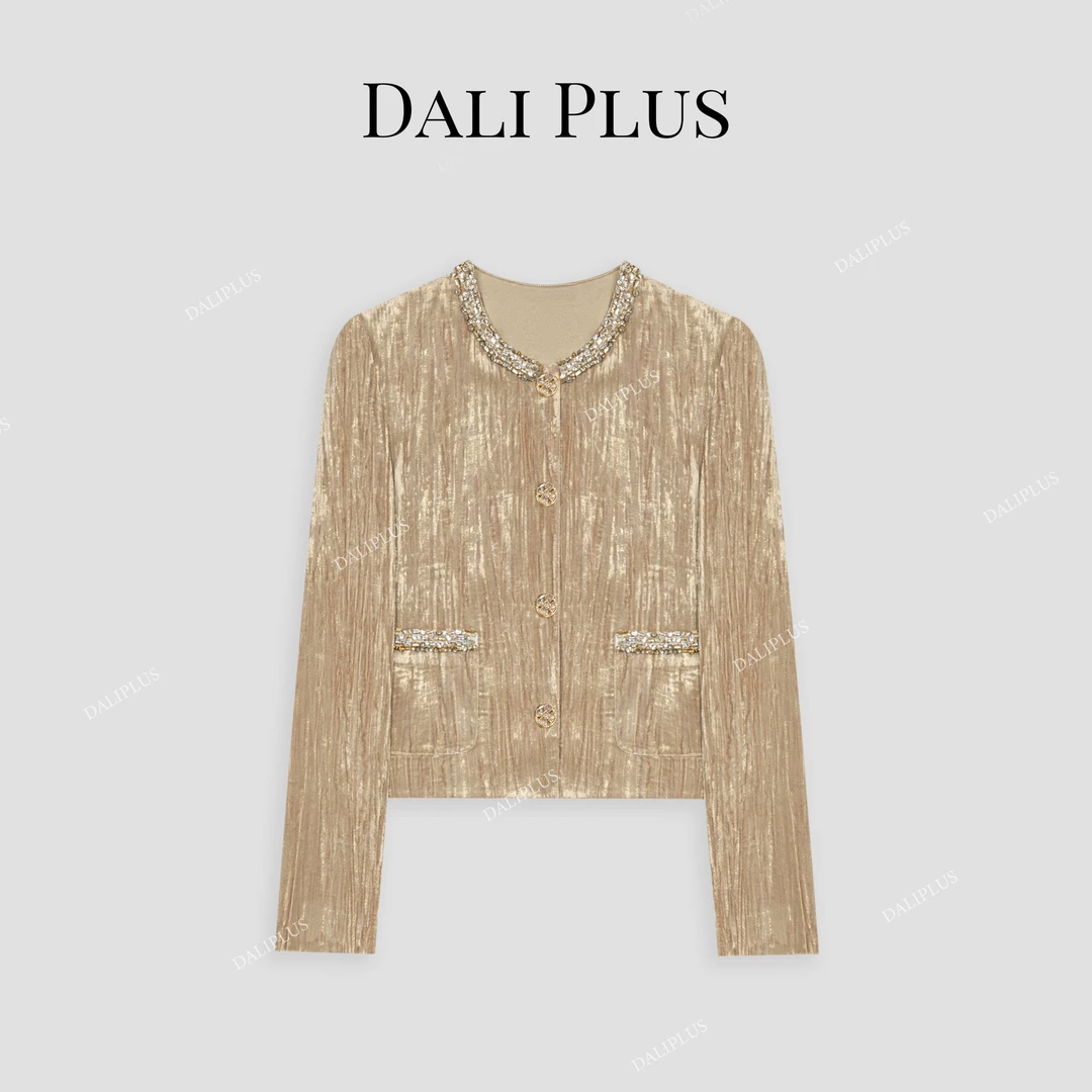 DALI PLUS套装系列 重奢镶钻高级定制金丝绒小香风外套-D4SS0189