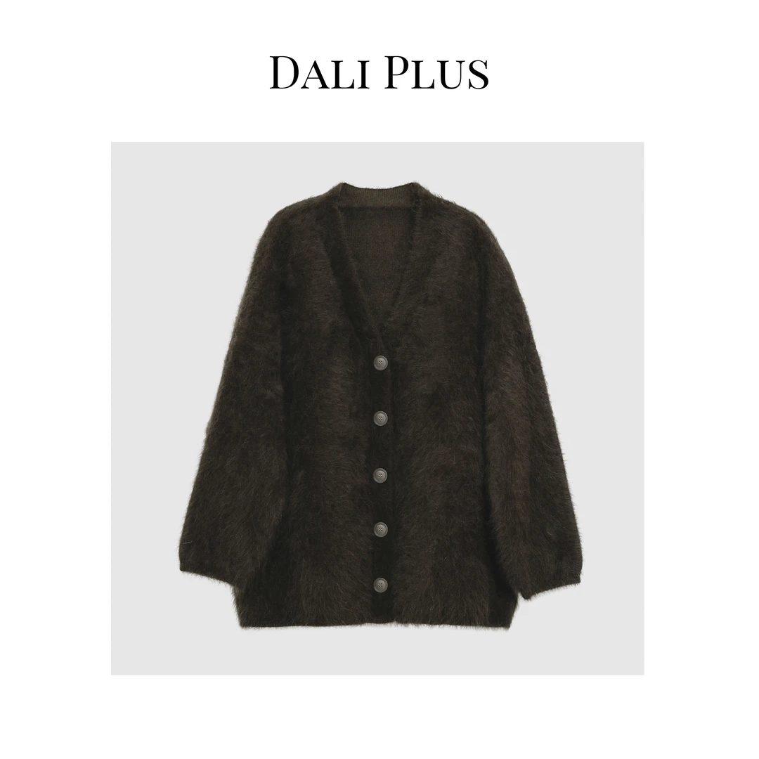 DALI PLUS 高奢款JIN口纱线温柔软糯慵懒灰棕色毛开衫针织衫MS006