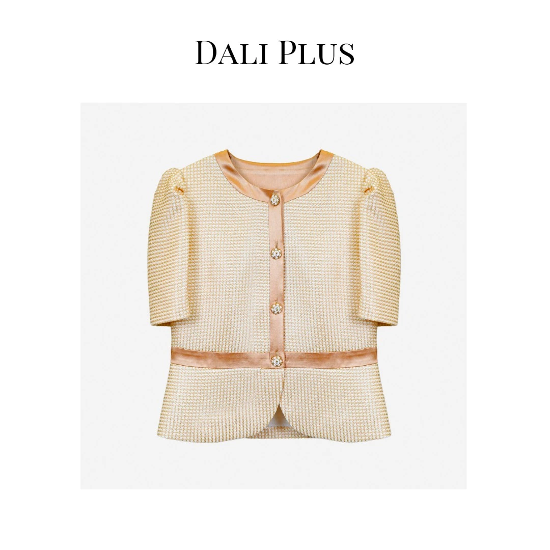 DALI PLUS时尚优雅吸睛醋酸拼接小香气质短上衣女外套-23220536