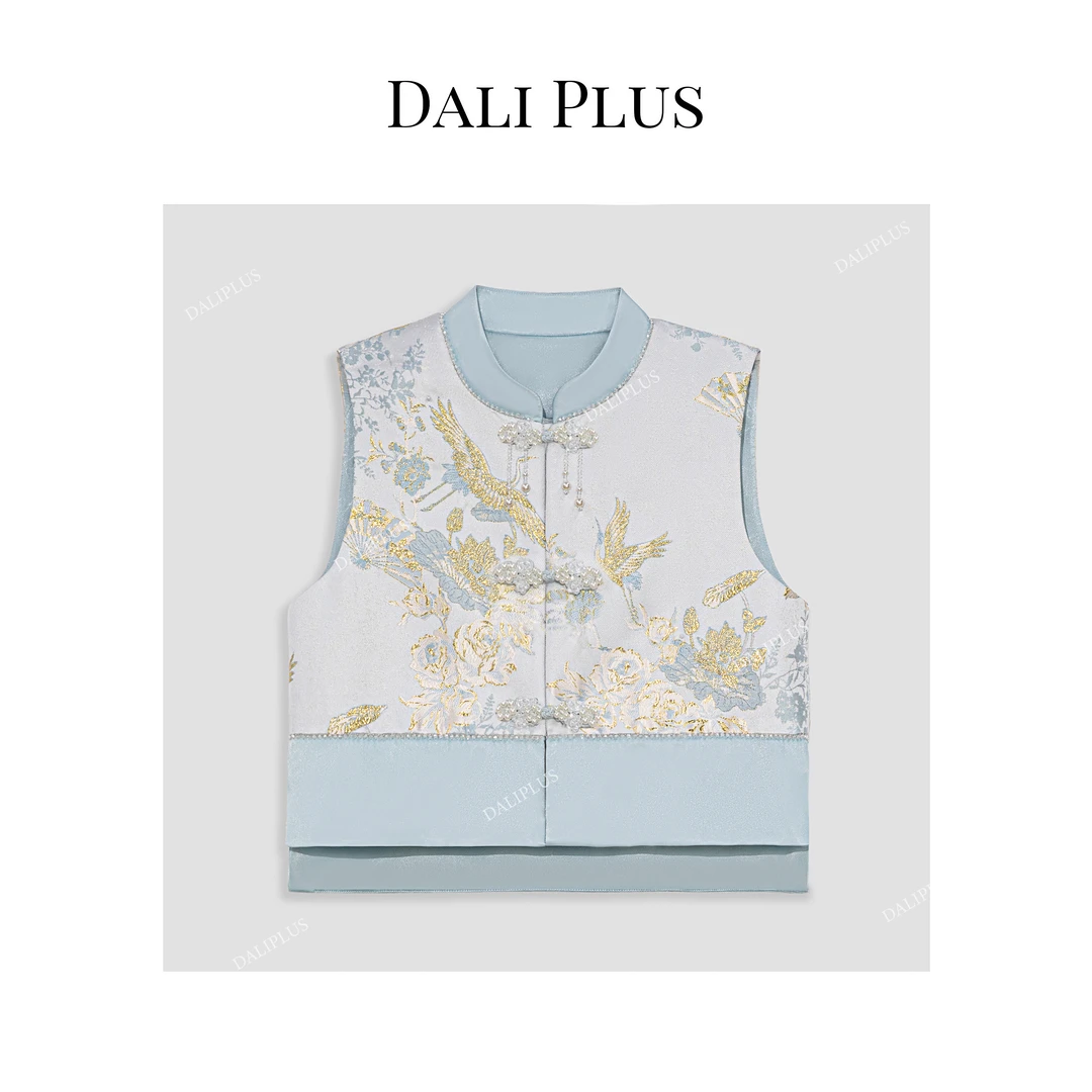 DALI PLUS新国风新中式春夏暗纹提花蓝色马甲-D4XY0067