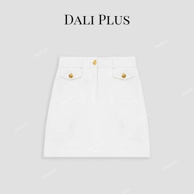 DALI PLUS高奢线白色牛仔半裙 超百搭时尚高级感短裙-D4JJ0017