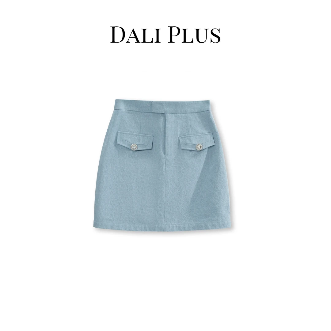 DALI PLUS高腰气质百搭时尚显瘦甜美蓝色牛仔休闲半身裙23T-02123