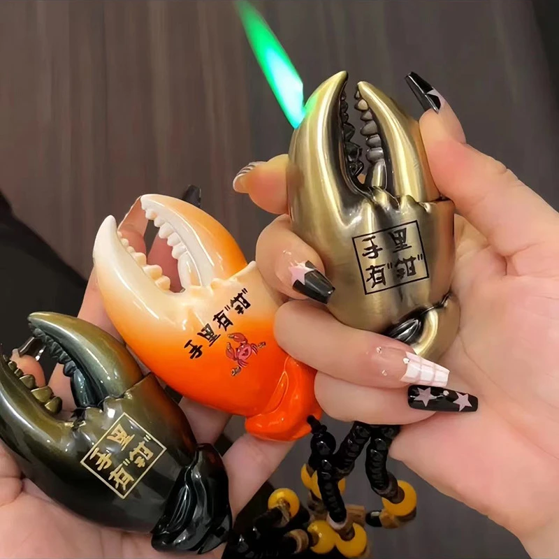 蟹钳创意金属防风明火打火机充气礼品有里有钱3米钓鱼防风打火机