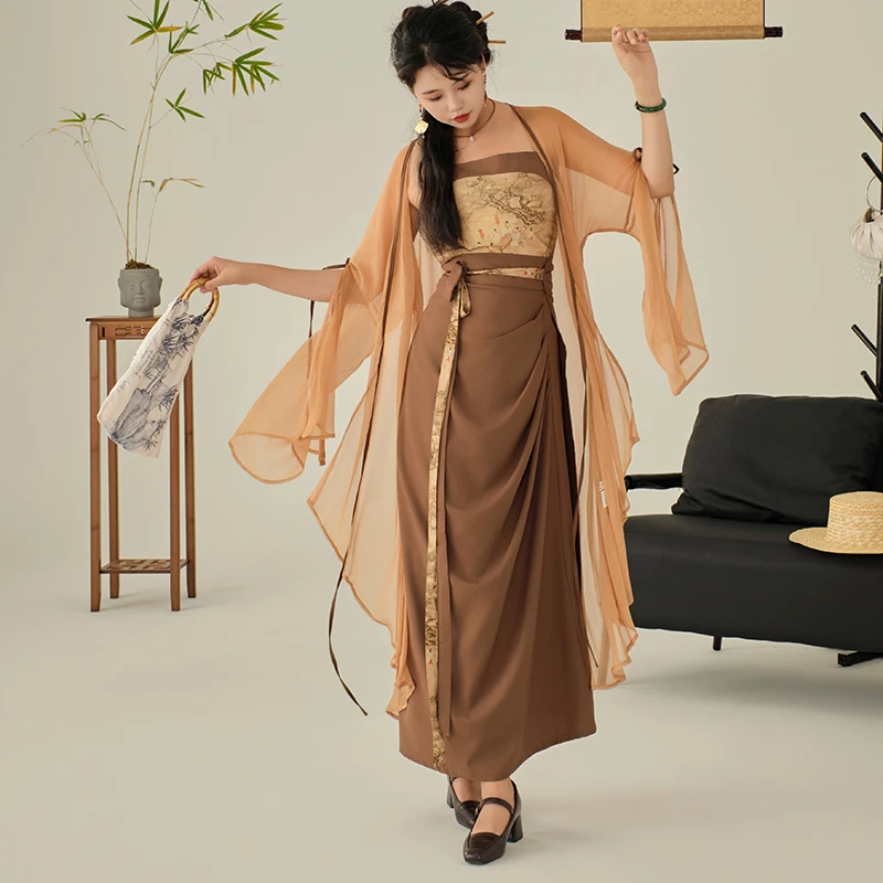 余白新中式早秋汉服女改良长衫打底背心吊带汉元素旋裙约会战袍