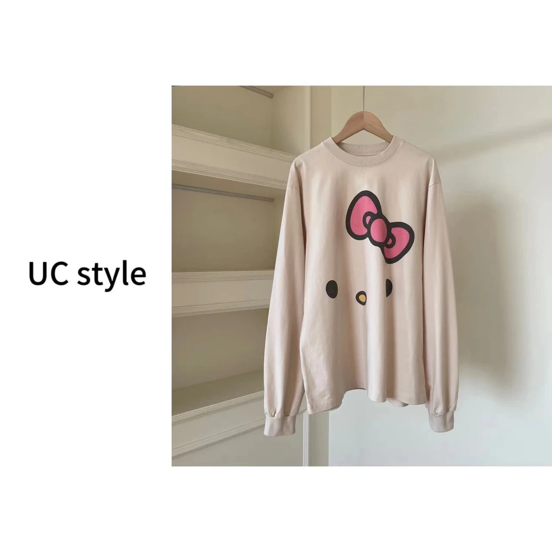 A6783长袖蝴蝶结KT圆领宽松上衣主播穿S码