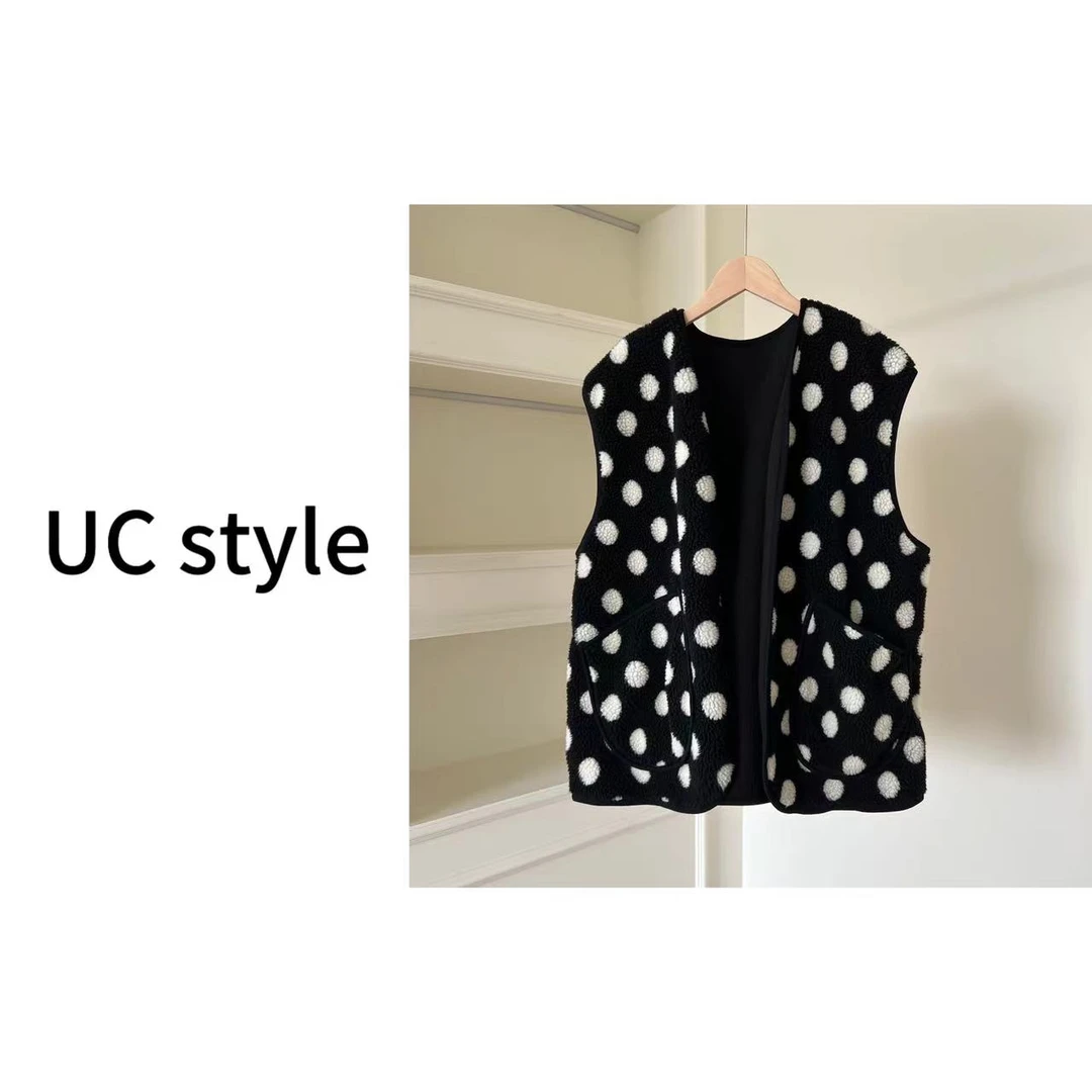 UCA6412颗粒毛圆领波点马甲主播穿S码